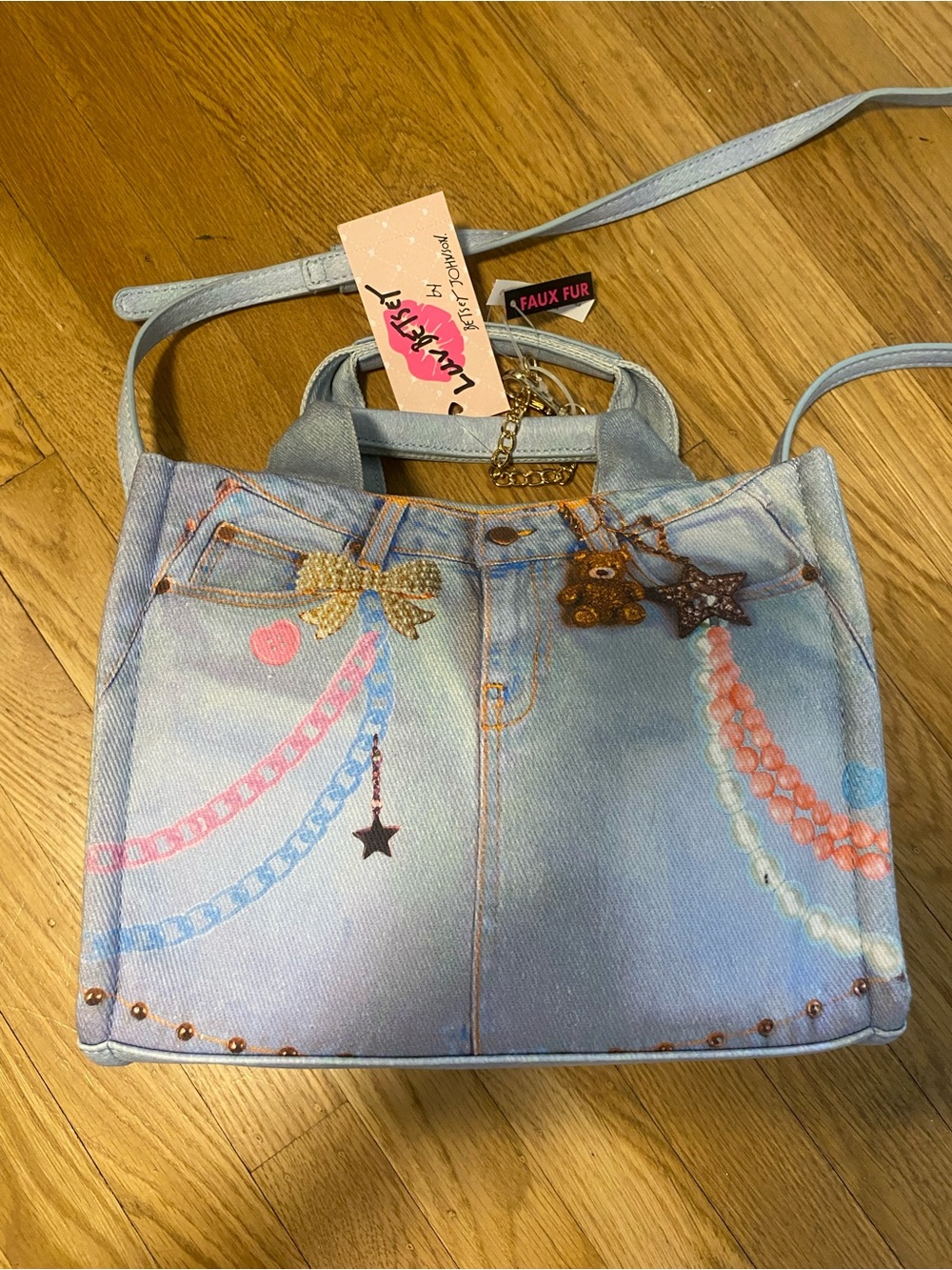NEW Luv Betsey Betsey Johnson Denim Jean Bear satchel